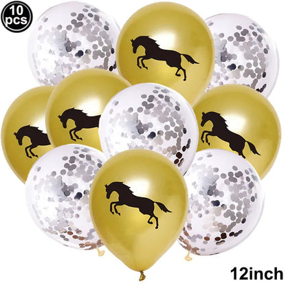 10pcs Horse Balloons Set Party Decor Confetti Sequin Balloons Foil Latex Party Balloons Kid Aldult Cowboy Cowgirl Birthday Party