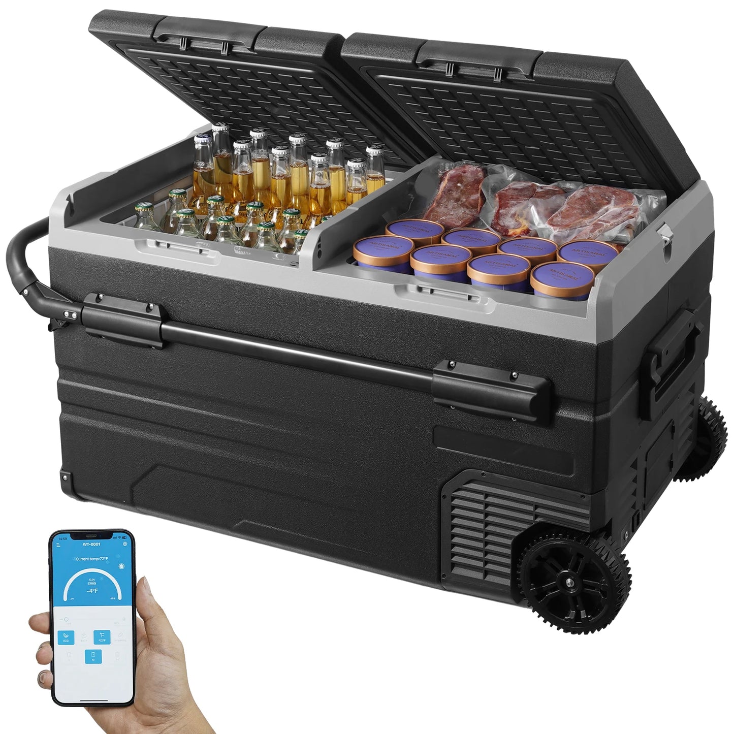 SucceBuy 115L Car Refrigerator Car Refrigerator Fridge Dual Zone Freezer with Wheels and Handle -4℉-68℉ 12/24V DC