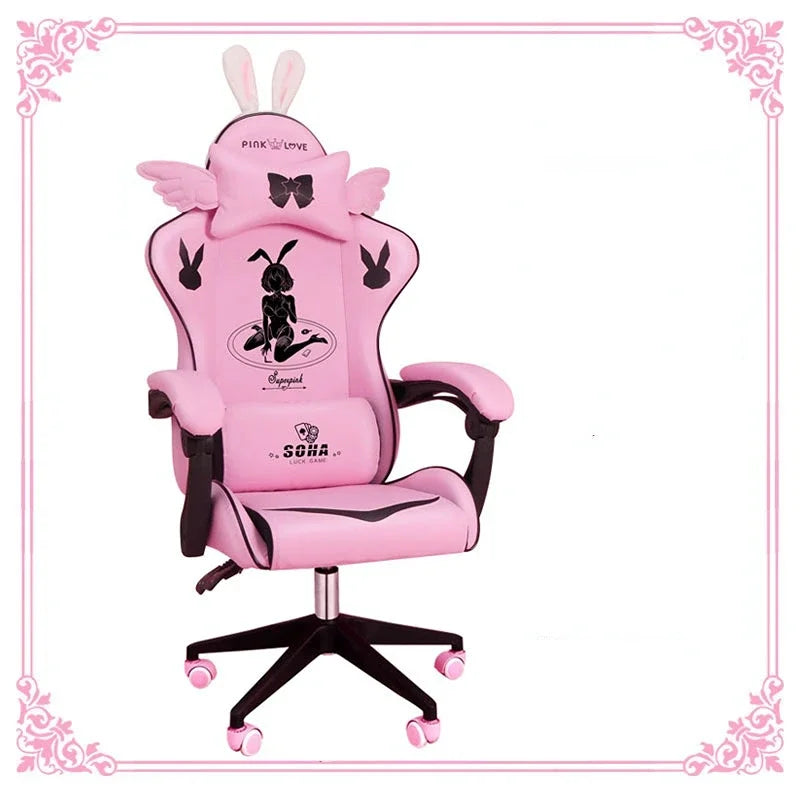 Pink gaming  High-quality girls cartoon home live Gamer  comfortable Swivel  Adjustable office computer Chair
