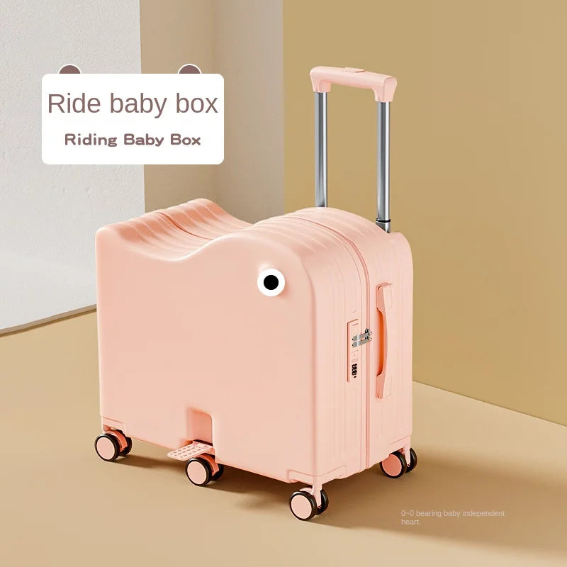 Children's Luggage Can Sit Ride Suitcase Six Wheel Luggage Set Luggage with Cup Holder Travel Suitcase