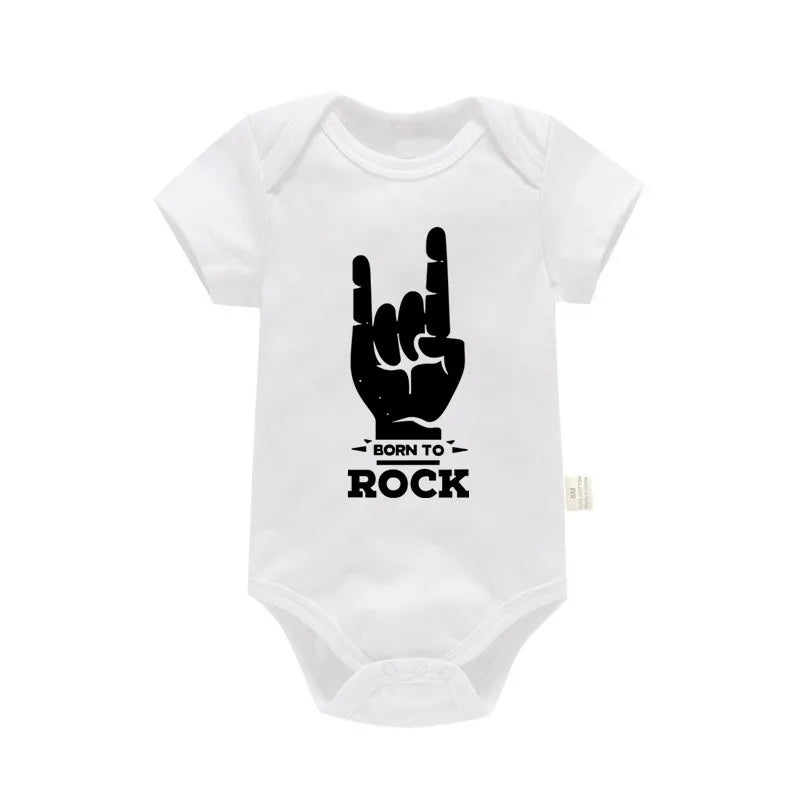 Born To Rock Newborn Baby Short Sleeve Cotton Baby Bodysuit Cute Baby Boy Clothes Jumpsuit Infant Outfit Baby Body Rock Onesie