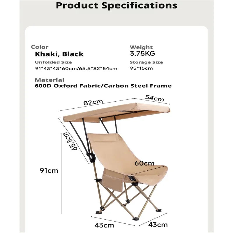 Foldable Moon Chair with Umbrella High Back Shade Portable Beach Camping Outdoor Chair