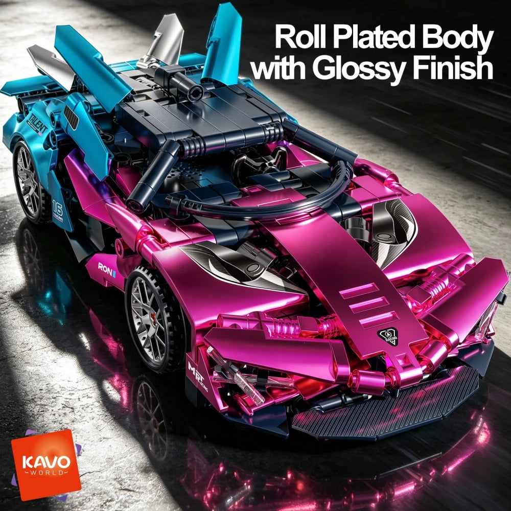KAVOWORLD New Simulation City Sports Car Building Kit 467pcs High-Speed Racing Car Blocks Set Plated Exotic Small Supercar Vehicle Model Scissor Doors Collectible Display Super Bricks Puzzle Toy DIY Assembly Desktop Decor Hal