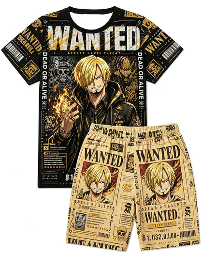 Bandai One Piece D Luffy Laugh Anime Print T-Shirt Drawstring Shorts