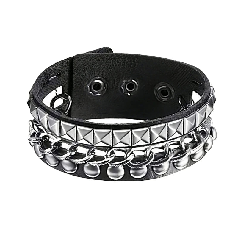 T5UF Stylish Punk Rock Bracelet Square Rivets Punk Wristband Trendy Gothic Jewelry Suitable for Individuality and Comfort