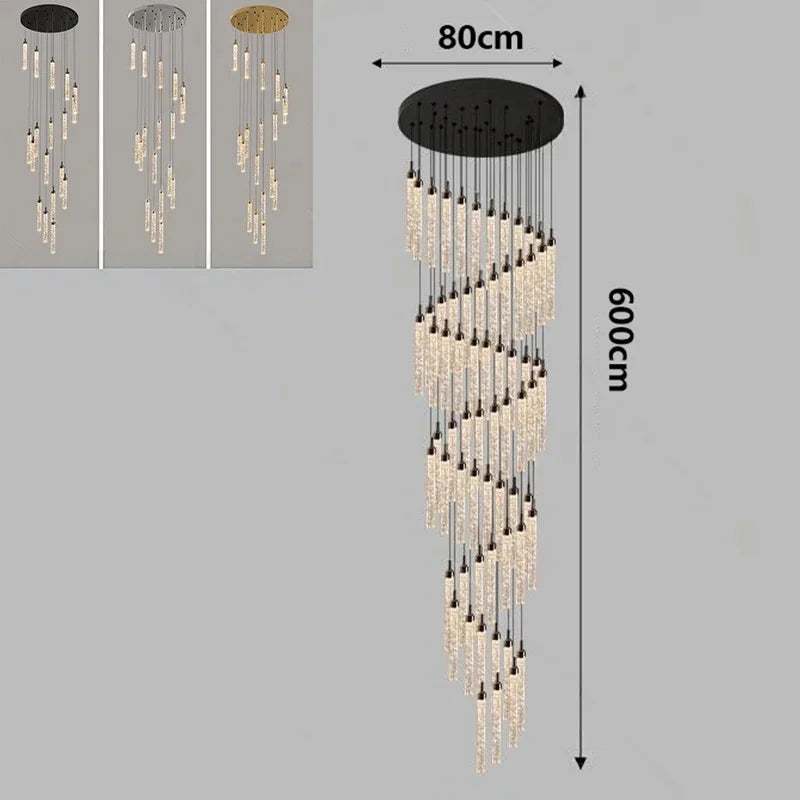 Nordic Minimalist Crystal Chandeliers Staircase Chandeliers Ceiling Lights Loft Double-Floor Rotating Minimalist Pendtant Lamps