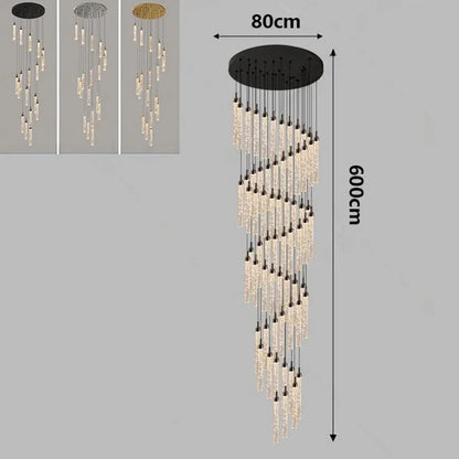 Nordic Minimalist Crystal Chandeliers Staircase Chandeliers Ceiling Lights Loft Double-Floor Rotating Minimalist Pendtant Lamps