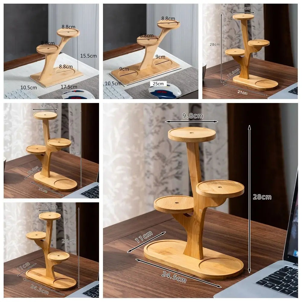 1pc Stable Bamboo Plant Stand Tree-Shaped Multi-Tier Flower Pot Holder Desktop Decor Flowerpot Tray Home Office