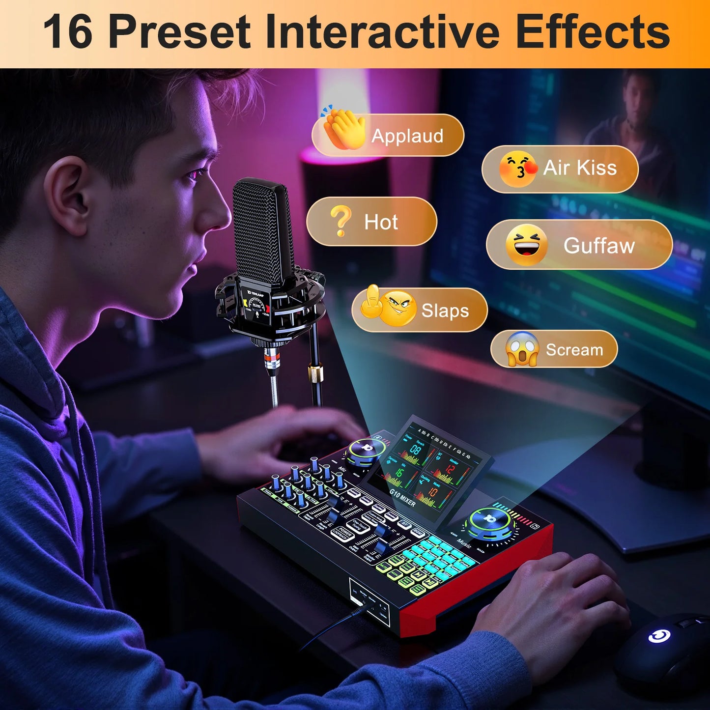 Tenlamp G10 Podcast Equipment Bundle 6 Channel with 3.5mm Microphone and Live Sound Card,RGB Streaming with XLR Gaming Audio Interface Professional Mixer for Podcasting, Influencers, Kols, Singing, Gaming, And Djing