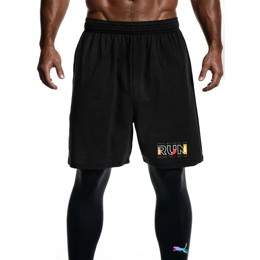 Men's Running Jogging 2 Piece Set Quick Dry Sports Shorts and Compression Tights Athletic Training Wear