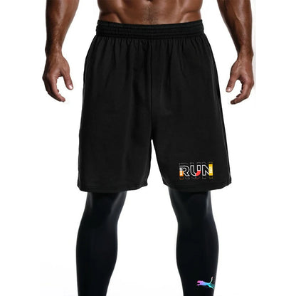 Men's Running Jogging 2 Piece Set Quick Dry Sports Shorts and Compression Tights Athletic Training Wear