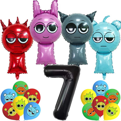 Sprunki Birthday Party Decoration Incredibox Latex Aluminum Foil Balloon For Kids Event Supplies Banner Disposable Tableware