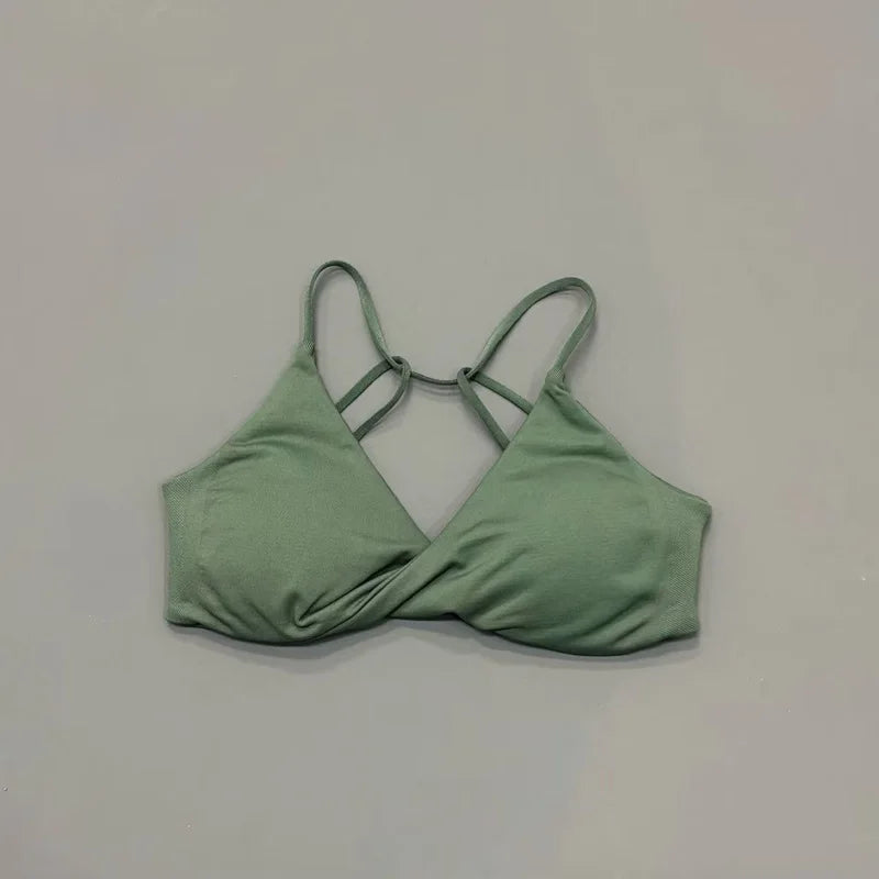 HISTELLO Vision Sports Bra Women Cross Back Seamless Yoga Bra With Removable Pads Backless Underwear Gym Running Sports Top