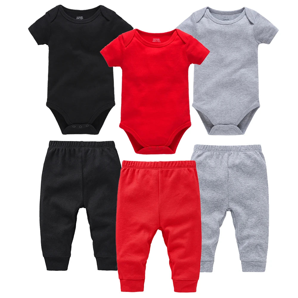 2/6 Pcs/lot Muslin Blank Baby Rompers Pants Set Plain Colors Summer Short Sleeve Bodysuit Kids Clothing Set Boys Clothes