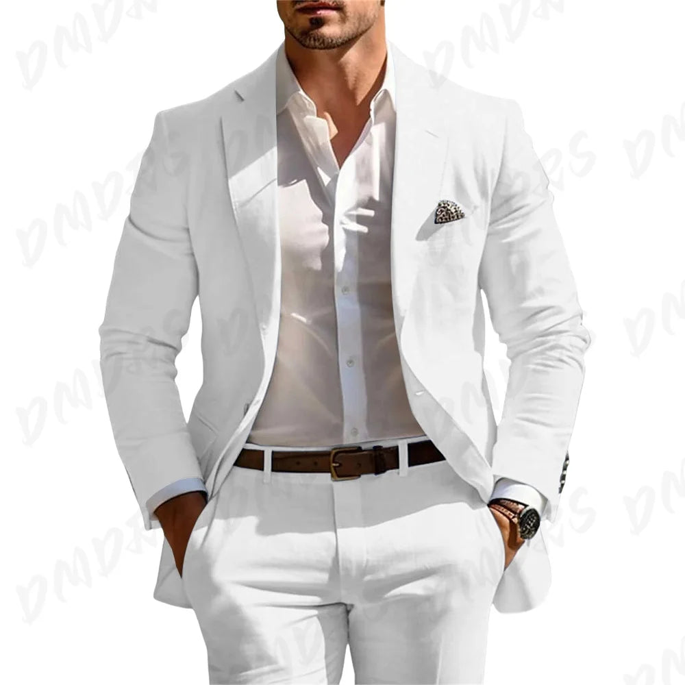 Classic Summer Men's Suit 2PCS For Wedding Formal Solid Suit Including Jacket Pants For Party Classic Occasion Clothing