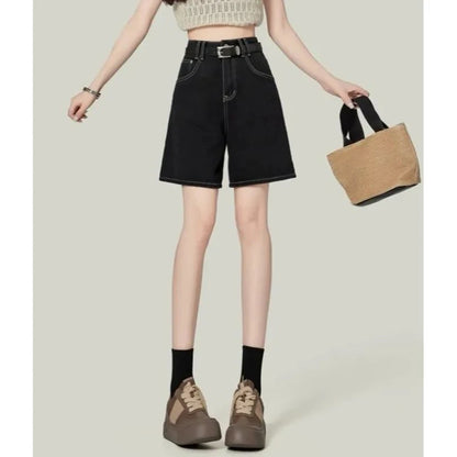 Summer Lady High Waist Casual Short Jeans Girls Classic Fashion Thin Straight Leg Pants Women Korean Solid Denim Shorts