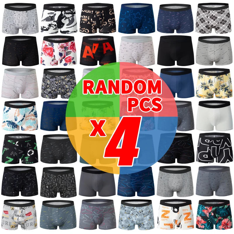 4/5Pcs European and American Size MEN'S Printed Fashion Boyshort Comfortable MEN'S Waist Plus Size Underwear Sexy Swimming Trunk