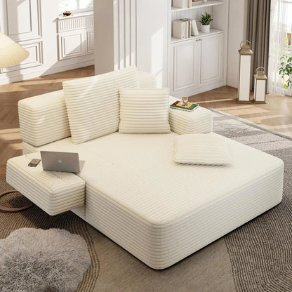 2-in-1 Convertible Chaise Lounge Indoor, 60.2" Corduroy Upholstered Chaise Lounge Chair that Converts to Sleeper, Custom