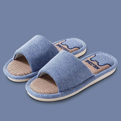 Women Linen Slippers Four Seasons Women Indoor Sandals Adults Cartoon Slides Couples Open toed Breathable Home Shoes