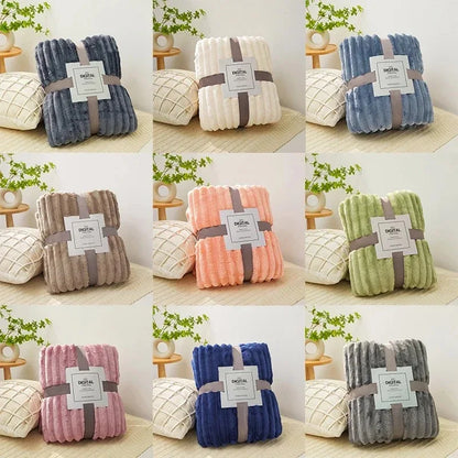 Coral Fleece Flannel Blanket 300GSM Ultra Soft Microfiber Plush Throw Blanket Warm Striped Cozy Blanket for Couch Bed Sofa