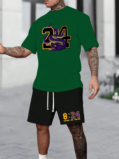 Summer Men's Chicago-Themed Relaxed Set Size 32 Printed T-Shirt and Shorts Set Adult Sports Casual Plus Size Two-Piece Set