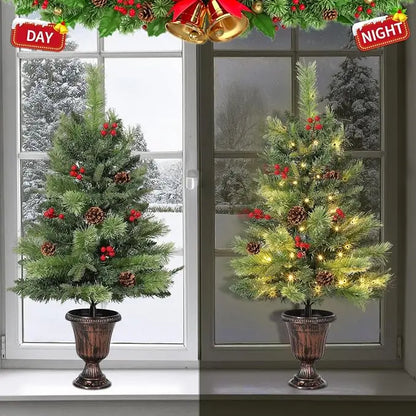 2- 3 Ft Artificial Mini Christmas Tree, Tabletop Christmas Tree with 70 LED Warm Lights, Mini Xmas Tree with Pine Cone for Tabletop, Home, Office, Holiday