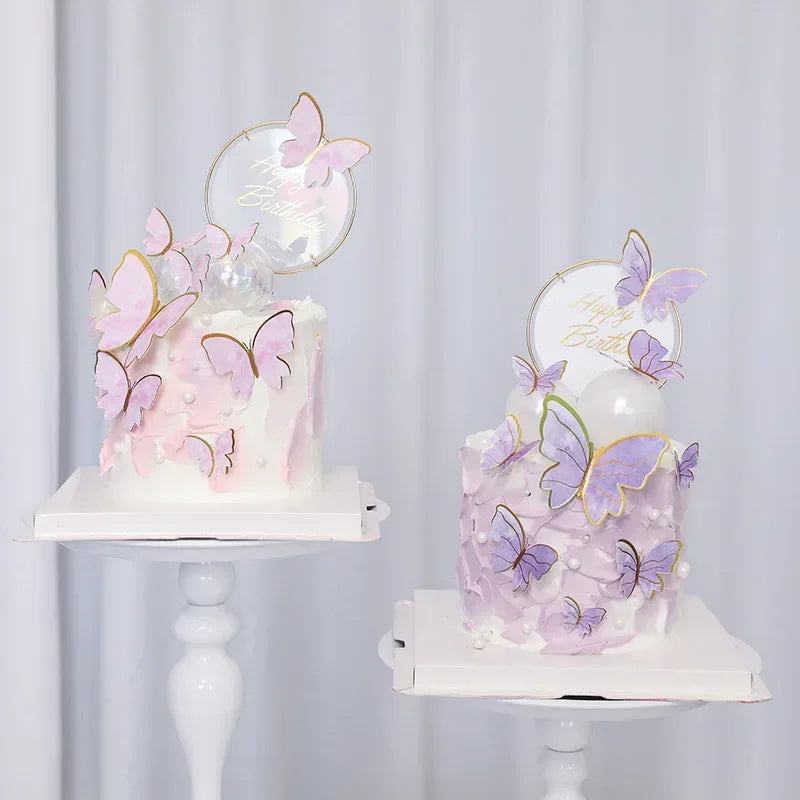 1 Set Happy Birthday Cake Topper Decoration Handmade Painted Butterfly For Wedding Party Baby Shower