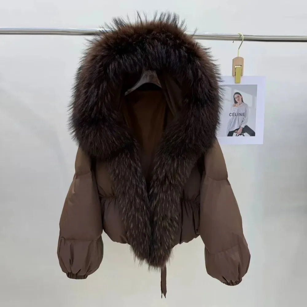 OFTBUY Hooded Loose Puffer Jacket Female New Fashion Luxury Winter Clothes Women Duck Down Coat with Big Natural Fur Collar