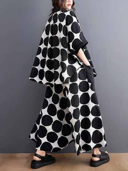 Polka Dot Print Summer Casual 2 Two Piece Set Short Sleeve Loose Blouse Women Shirt Top Fashion Clothing Harem Pants Suit 2026