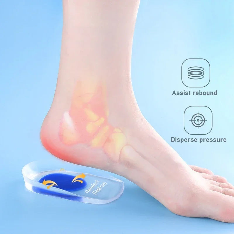 Silicone Gel Insoles Pain Cushion Bone Spurs Pain Relief Heel Cushion Thickened Soft Half Heel Insole Pad Height Increase