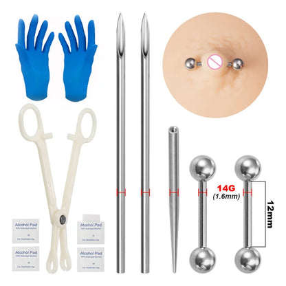 Sterile Body Piercing Tool Kit Surgical Steel Piercing Needles Clamp Pliers Gloves Set Pull Pin Lead Tool Lip Nose Belly Jewelry