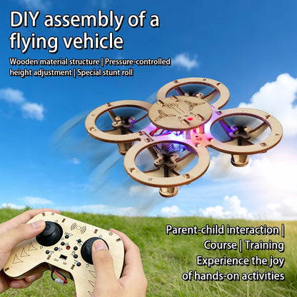 DIY Wooden Drone Kit Wooden Assembled Remote Control Toy Fixed Kit Remote Controlled Toys DIY Kit Training Quadcopters For Kids