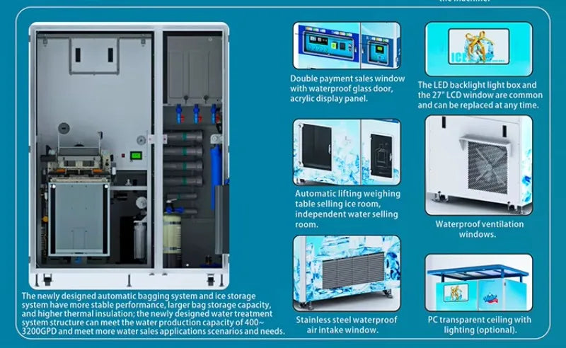 Customized Commercial Self Service Water and Ice Vending Machine with Credit Card Ice Vending Machine for Business