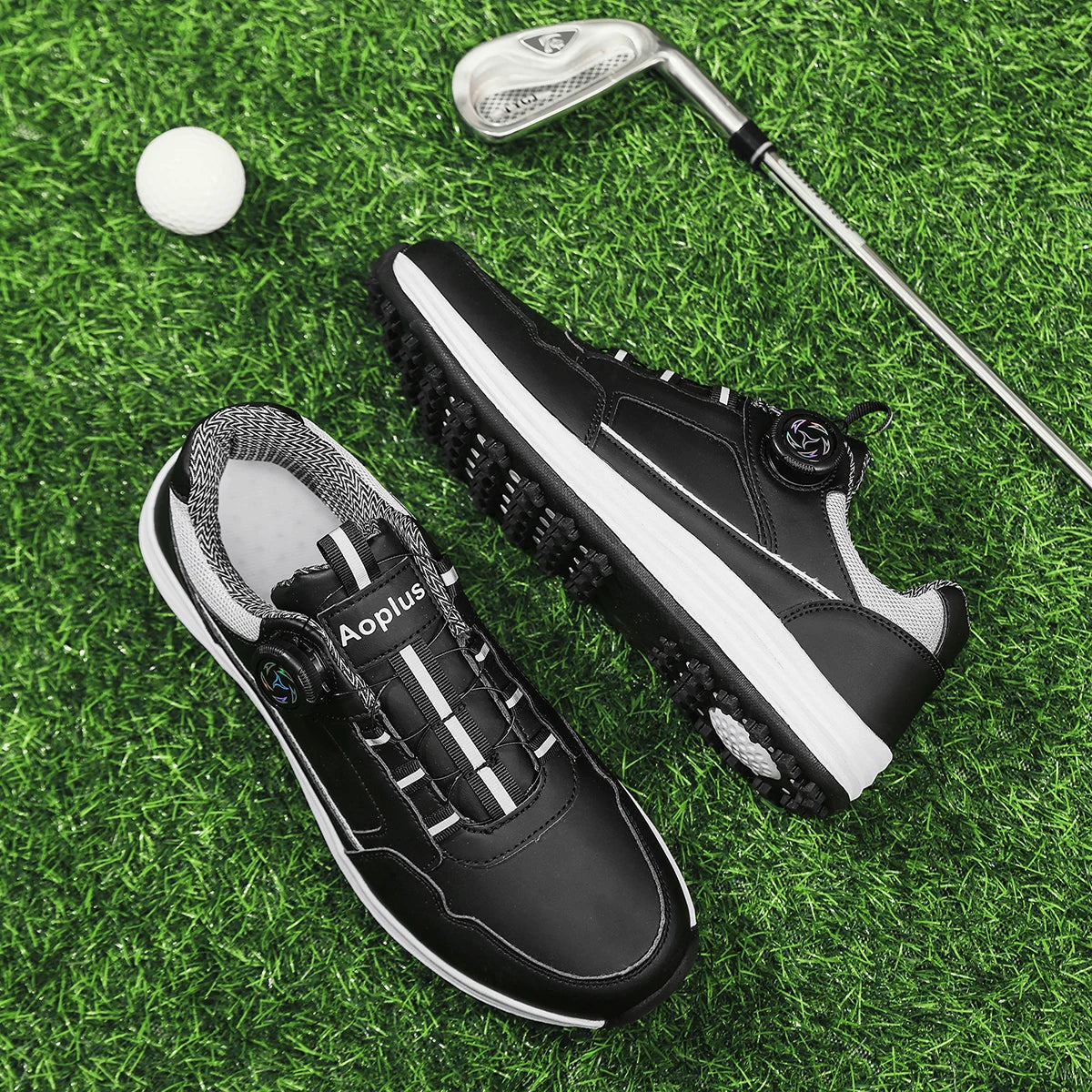 Men's Golf Shoes, New Style, Fashionable, Simple, Versatile, Solid Color, Waterproof Upper, Versatile, Stylish, Casual Sports Shoes for Men, Outdoor Youth Fashion, Men's Rotating Buckle Design, Thick Sole, Height-Increasing,