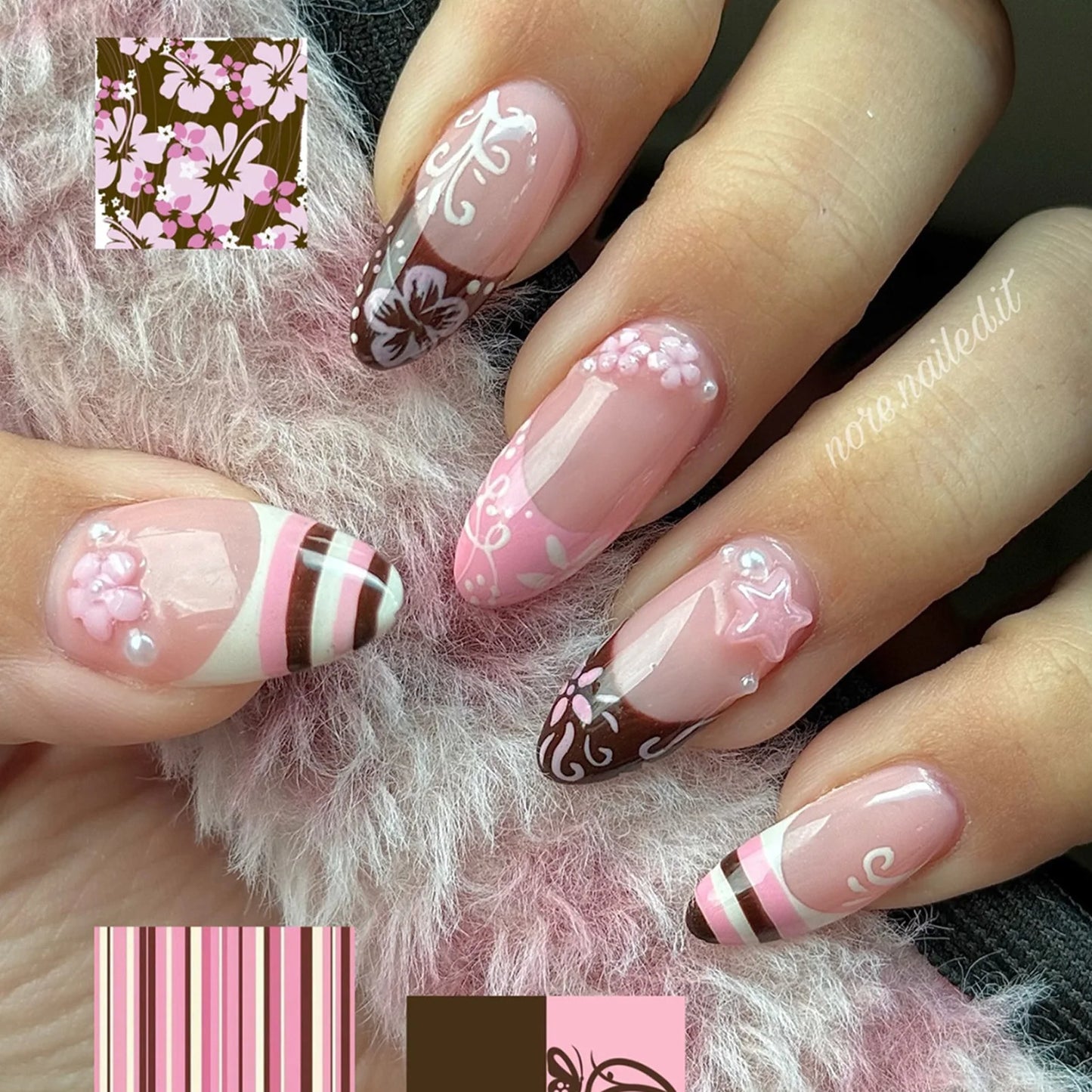 24pcs Red Star Print Fake Nails Sweet Cool Short Almond Press on Nail for Women Wearable Detachable Ins Spice Girl False Nails