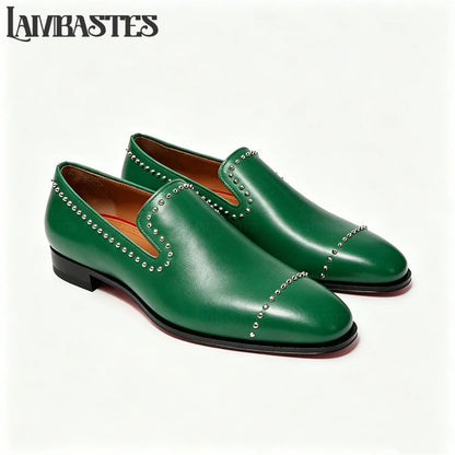 Trimmed Studded Leather Mens Loafers Metal Rivet Slip on Shoes Polished PU Leather Men's Formal Dress Shoes Customizable Colors