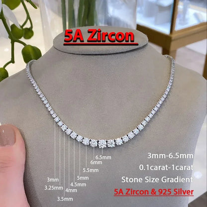Moissanite Diamond Tennis Necklace with Certificate 3-5mm Size Gradient Diamond Riviera Necklace S925 Silver Choker for Women