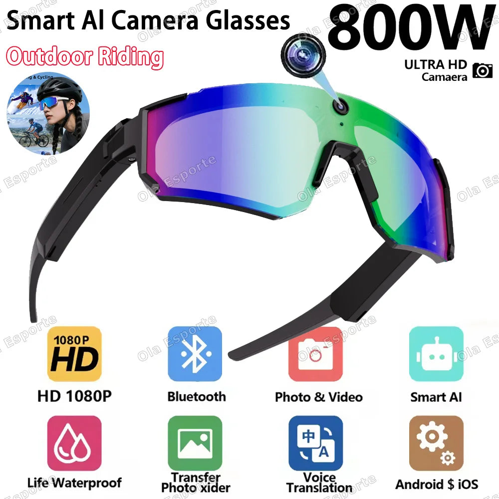 AI Voice Translate Smart Glasses 1200P Video Recording Camera Bluetooth WiFi Anti-Shake Polarized Lens Driving Sports Sunglasses