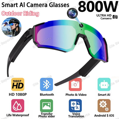 AI Voice Translate Smart Glasses 1200P Video Recording Camera Bluetooth WiFi Anti-Shake Polarized Lens Driving Sports Sunglasses