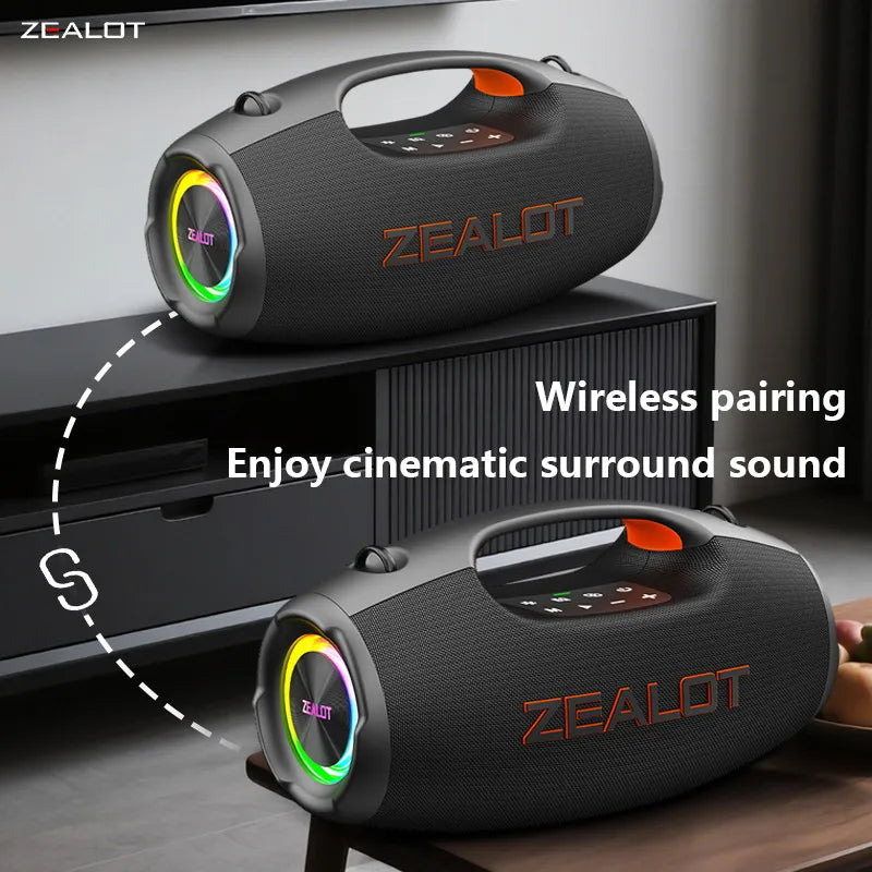 ZEALOT-S86 60W Portable Wireless Speaker with 8000mAh Battery, 360° Surround Sound, RGB Lights, Outdoor Camping Speaker, Waterproof Speaker for the Beach