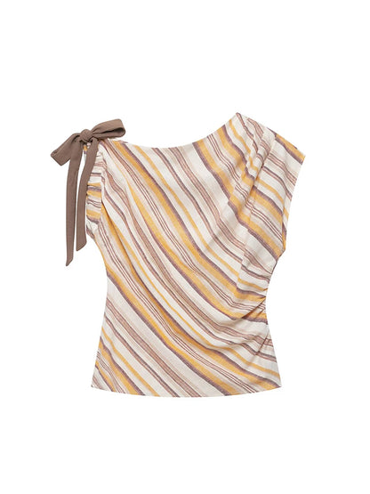 TFMLN Women's Stripe Printed Sets Chic Bow Decoration Sleeveless Irregular Top Wide Leg Pants Female Holiday Sets 2026 Summer