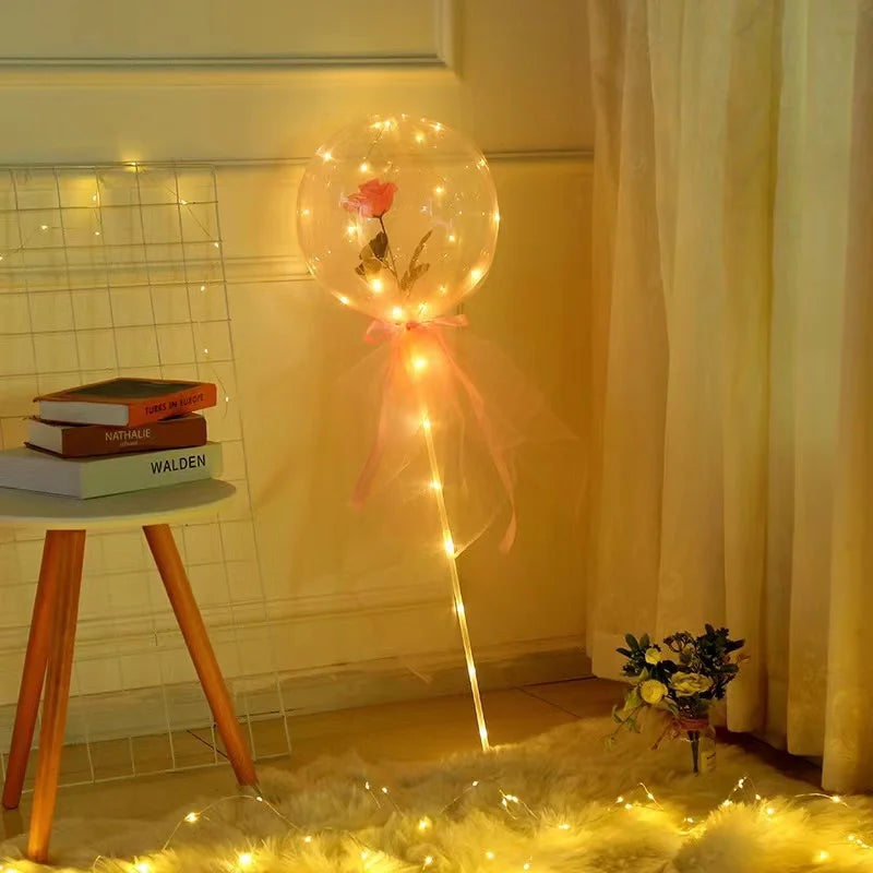 LED Luminous Balloon Rose Bouquet Light Transparent Balloons Flower for Wedding Party Valentines Day Decor Birthday Thanksgiving
