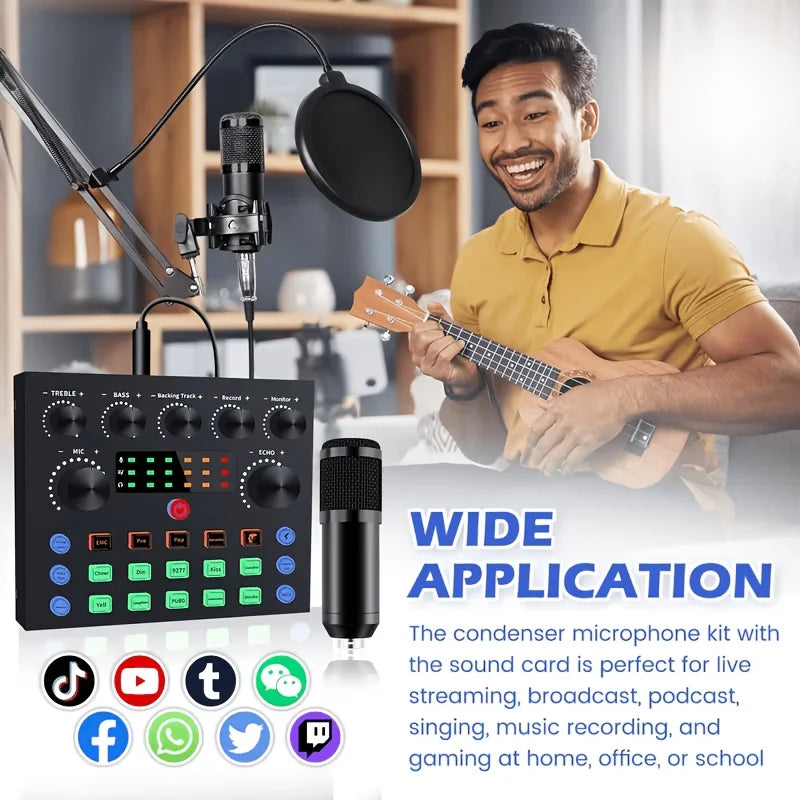 Home Recording Studio Kit - Professional Podcast & Music Mixing Equipment with Condenser Microphone Set for Singers Actors YouTubers