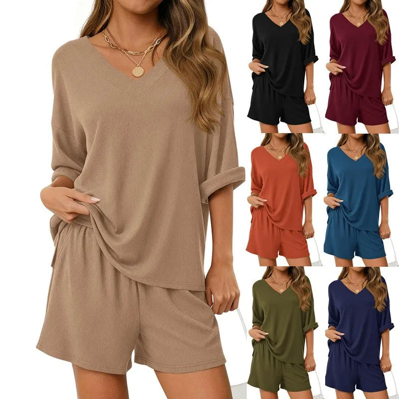 2026 Summer Solid Beach Set for Women Loose Casual Style Home and Outdoor Wear hort-Sleeve T-Shirt Shorts
