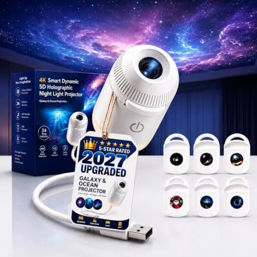 2027 Upgraded Hd Smart Dynamic 5d Holographic Night Light Projector, Plug and Play Hd Star Projector, 360° Adjustable Hd Galaxy
