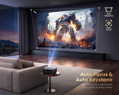 High Brightness 4k Android Projector 45000Lumens  Auto Focus WIFI 6 BT5.2 Dolby Home Movie Theater Google TV Smart Projectors
