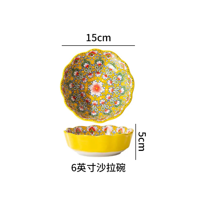 Ceramic Tableware Set Rice Bowl Serving Plate Creative Cutlery Soup Plate Noodle Handle Bowl Sauce Dish Steak Salad Fruit Plate