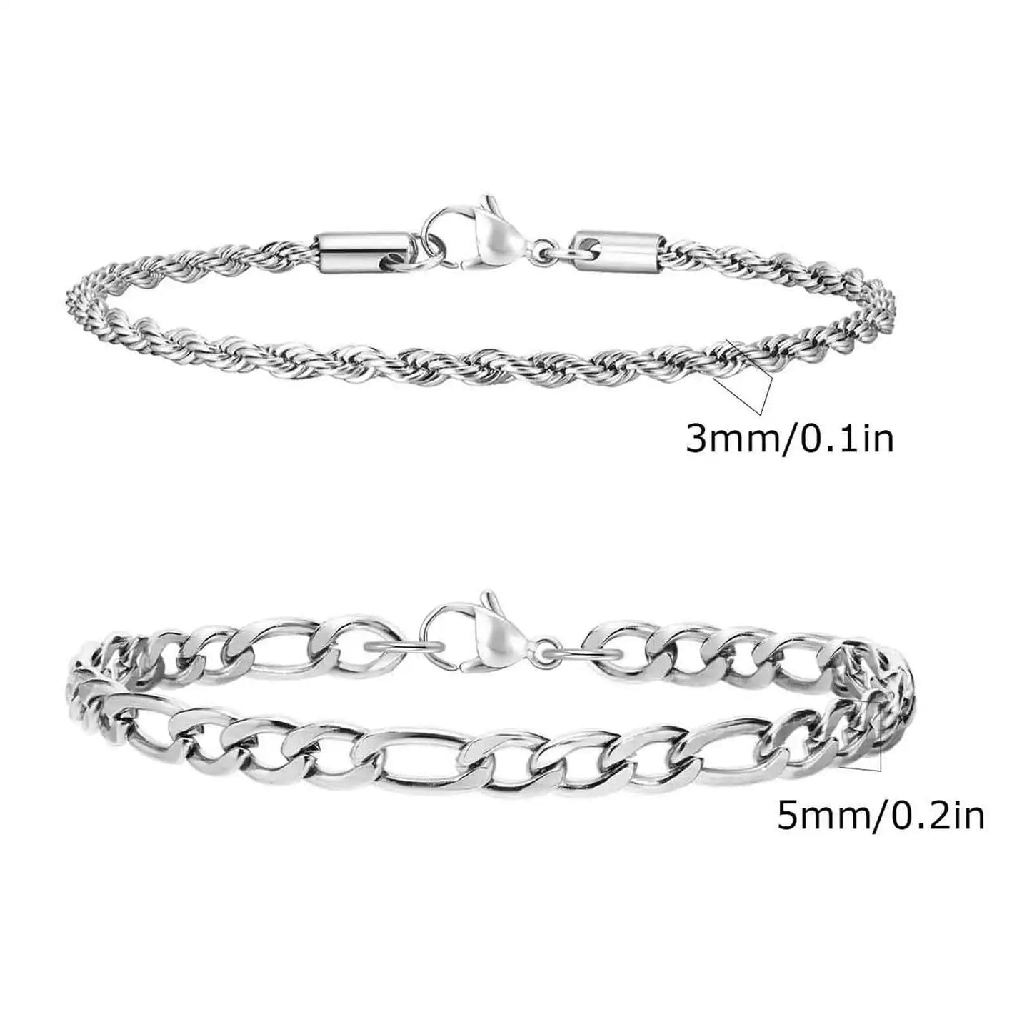 2pcs Men's Chain Bracelets,Stainless Steel Silver Gold Black Color Twist Rope Chain Wristband,Trendy Cuban Link Chains Gift