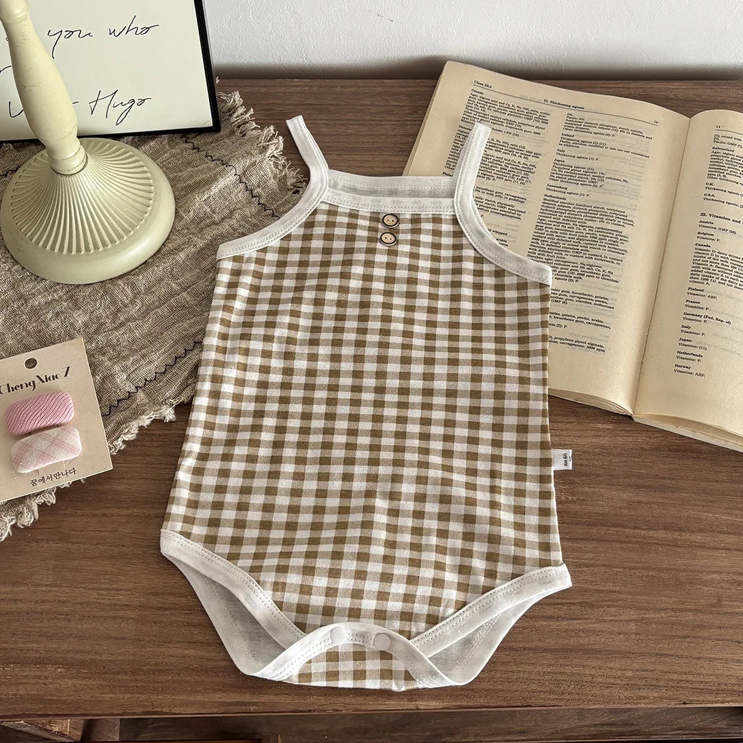 Newborn Baby Romper Sleeveless Plaid Baby Jumpsuit Summer