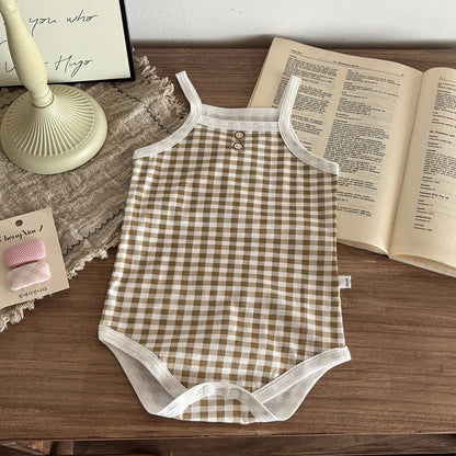 Newborn Baby Romper Sleeveless Plaid Baby Jumpsuit Summer
